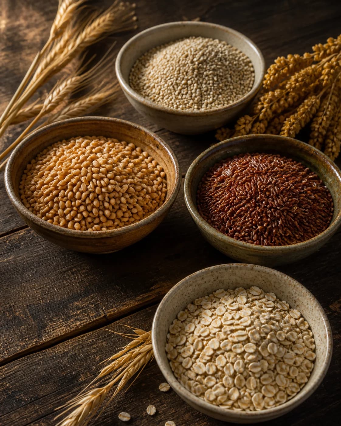 Bowls of grains and seeds for everyday pantry cooking