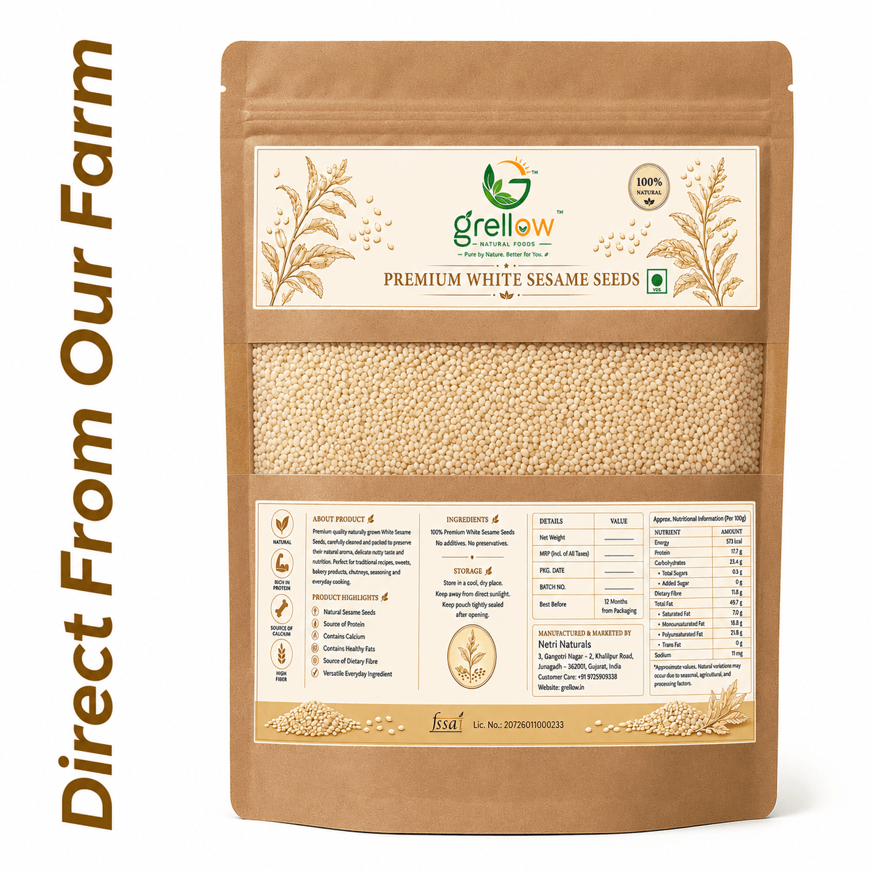 Grellow Premium White Sesame Seeds (Safed Til)