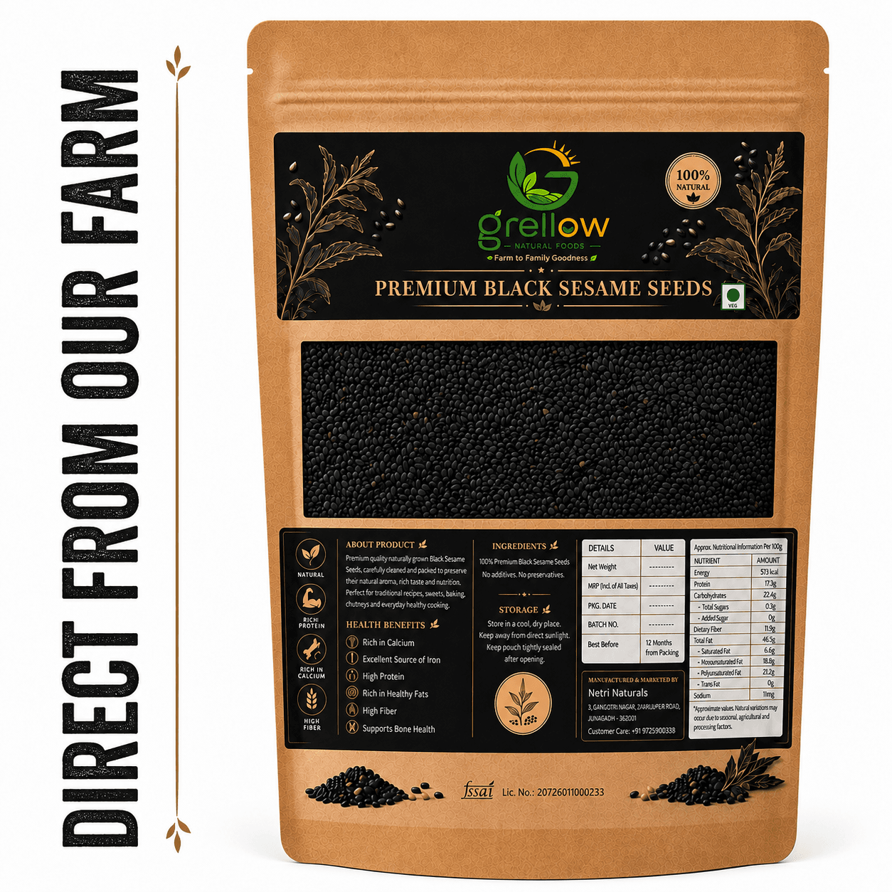Grellow Premium Black Sesame Seeds (Kala Til)