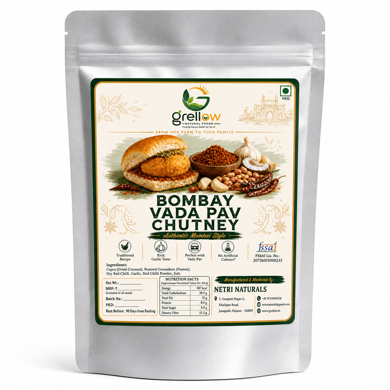 Grellow Bombay Vada Pav Chutney Powder product pack